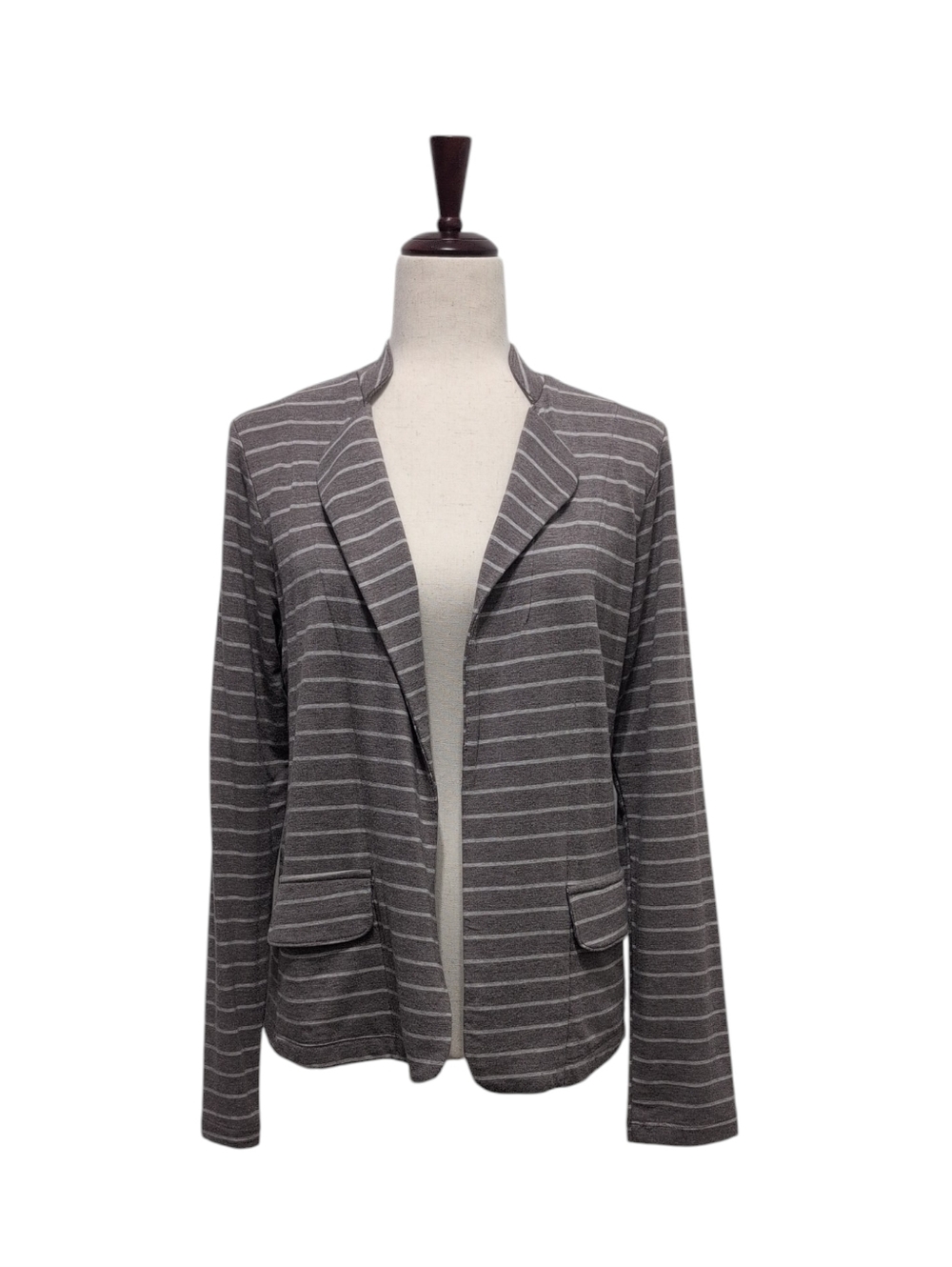 Dolan Left‎ Coast Collection Striped Knit Blazer Taupe White Size M Open Front